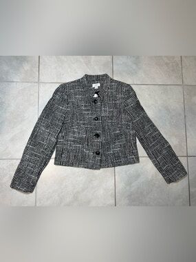 NWT Ann Taylor LOFT Black & White Tweed Jacket Size 12